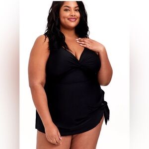 Torrid Black Wireless Short Asymmetrical Twist Front Swim Dress